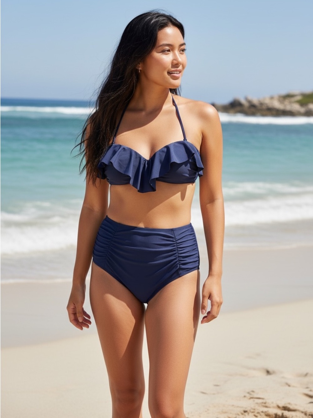 Nicole Miller Bikini Set Navy High Waisted Swimsuit Size Large